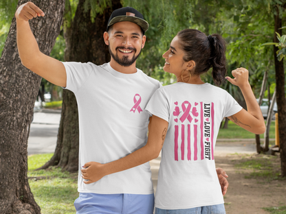 Live~Love~Fight American Flag T-Shirt - Breast Cancer Awareness