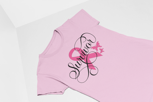 Survivor With Ribbon T-Shirt - Breast Cancer Awareness
